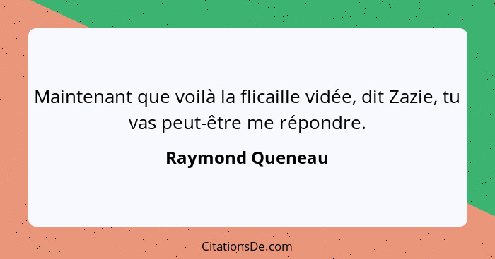 Maintenant que voilà la flicaille vidée, dit Zazie, tu vas peut-être me répondre.... - Raymond Queneau