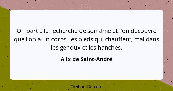 On part à la recherche de son âme et l'on découvre que l'on a un corps, les pieds qui chauffent, mal dans les genoux et les hanc... - Alix de Saint-André