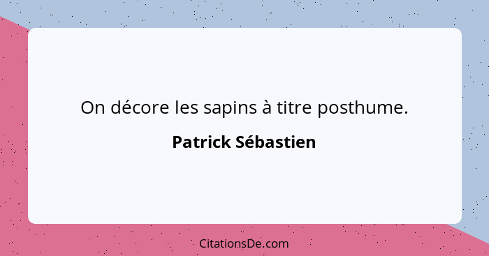 On décore les sapins à titre posthume.... - Patrick Sébastien