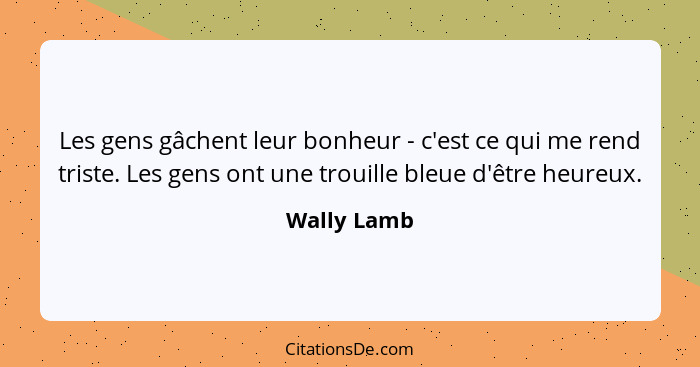 Les gens gâchent leur bonheur - c'est ce qui me rend triste. Les gens ont une trouille bleue d'être heureux.... - Wally Lamb