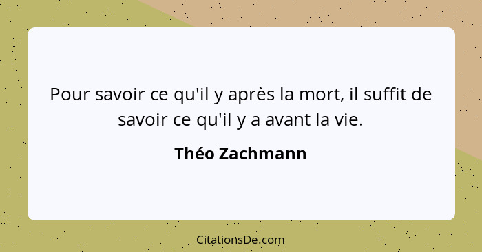 Pour savoir ce qu'il y après la mort, il suffit de savoir ce qu'il y a avant la vie.... - Théo Zachmann