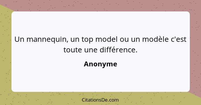 Un mannequin, un top model ou un modèle c'est toute une différence.... - Anonyme
