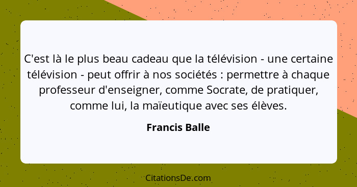 C'est là le plus beau cadeau que la télévision - une certaine télévision - peut offrir à nos sociétés : permettre à chaque profes... - Francis Balle