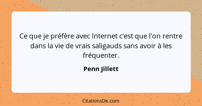 Ce que je préfère avec Internet c'est que l'on rentre dans la vie de vrais saligauds sans avoir à les fréquenter.... - Penn Jillett