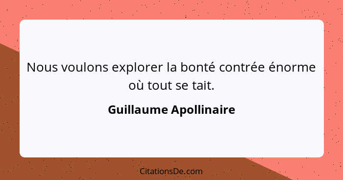 Nous voulons explorer la bonté contrée énorme où tout se tait.... - Guillaume Apollinaire