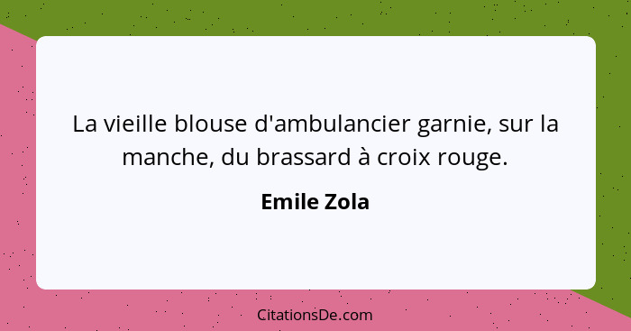 La vieille blouse d'ambulancier garnie, sur la manche, du brassard à croix rouge.... - Emile Zola