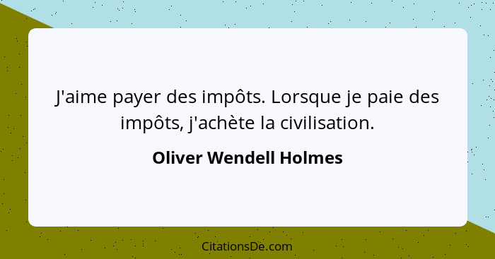 J'aime payer des impôts. Lorsque je paie des impôts, j'achète la civilisation.... - Oliver Wendell Holmes
