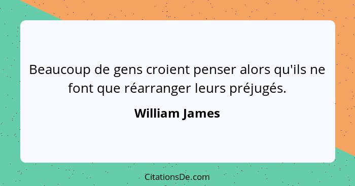 Beaucoup de gens croient penser alors qu'ils ne font que réarranger leurs préjugés.... - William James