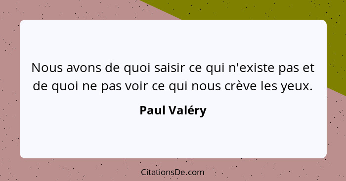 Nous avons de quoi saisir ce qui n'existe pas et de quoi ne pas voir ce qui nous crève les yeux.... - Paul Valéry