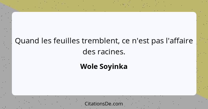 Quand les feuilles tremblent, ce n'est pas l'affaire des racines.... - Wole Soyinka