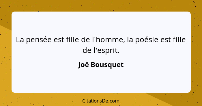 La pensée est fille de l'homme, la poésie est fille de l'esprit.... - Joë Bousquet