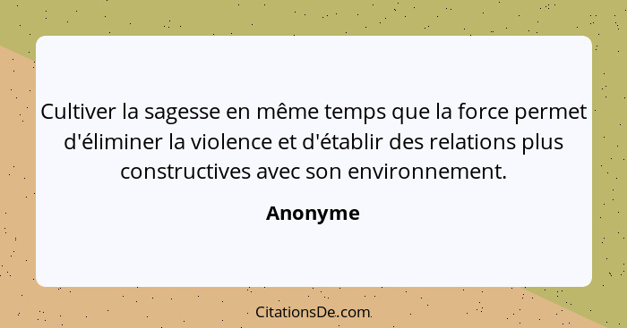 Cultiver la sagesse en même temps que la force permet d'éliminer la violence et d'établir des relations plus constructives avec son environn... - Anonyme