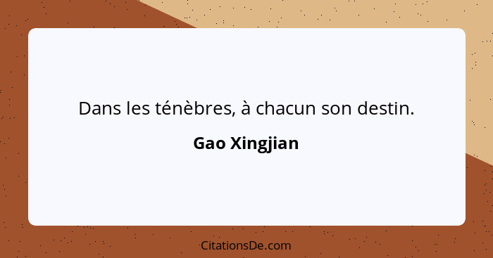 Dans les ténèbres, à chacun son destin.... - Gao Xingjian