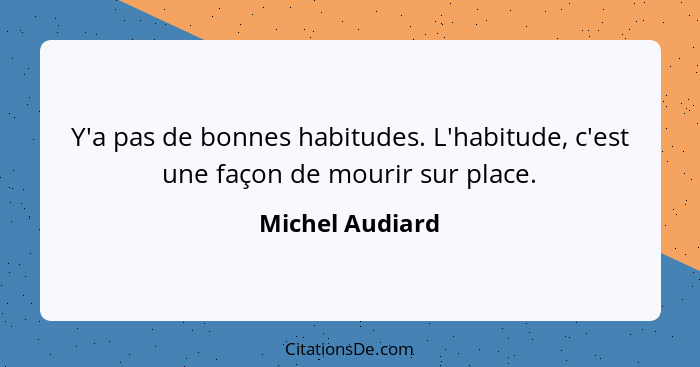 Y'a pas de bonnes habitudes. L'habitude, c'est une façon de mourir sur place.... - Michel Audiard