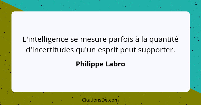 L'intelligence se mesure parfois à la quantité d'incertitudes qu'un esprit peut supporter.... - Philippe Labro