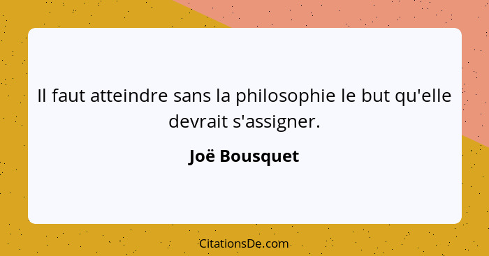 Il faut atteindre sans la philosophie le but qu'elle devrait s'assigner.... - Joë Bousquet