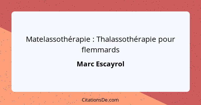 Matelassothérapie : Thalassothérapie pour flemmards... - Marc Escayrol