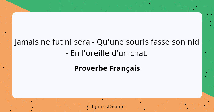 Jamais ne fut ni sera - Qu'une souris fasse son nid - En l'oreille d'un chat.... - Proverbe Français