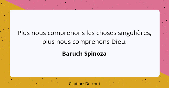 Plus nous comprenons les choses singulières, plus nous comprenons Dieu.... - Baruch Spinoza