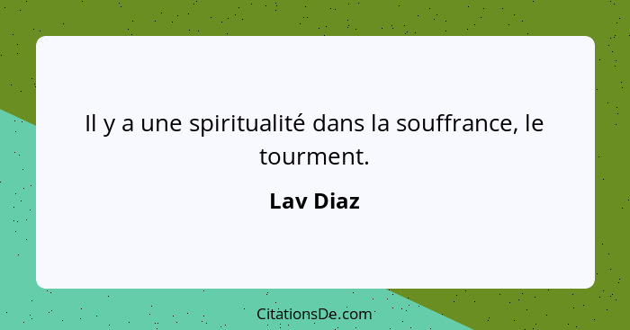 Il y a une spiritualité dans la souffrance, le tourment.... - Lav Diaz