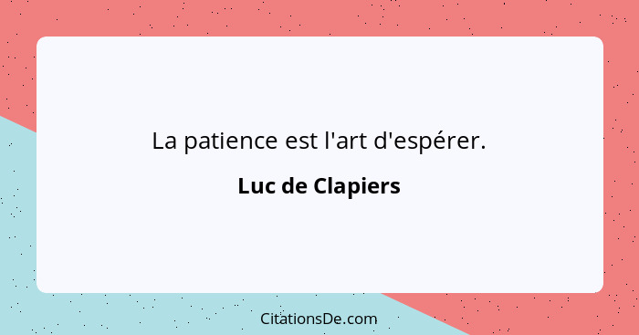 La patience est l'art d'espérer.... - Luc de Clapiers