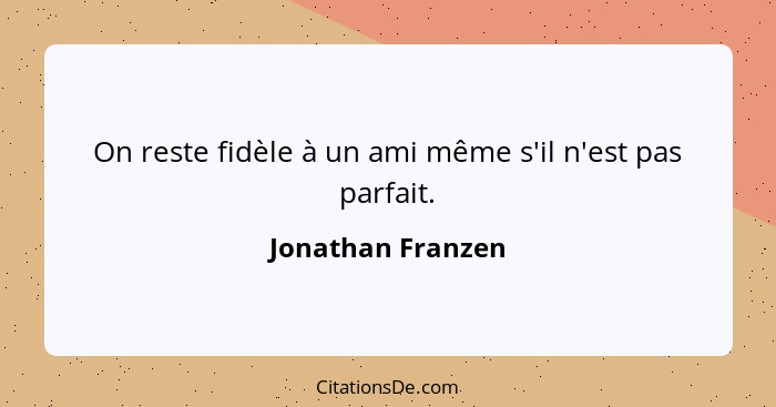 On reste fidèle à un ami même s'il n'est pas parfait.... - Jonathan Franzen