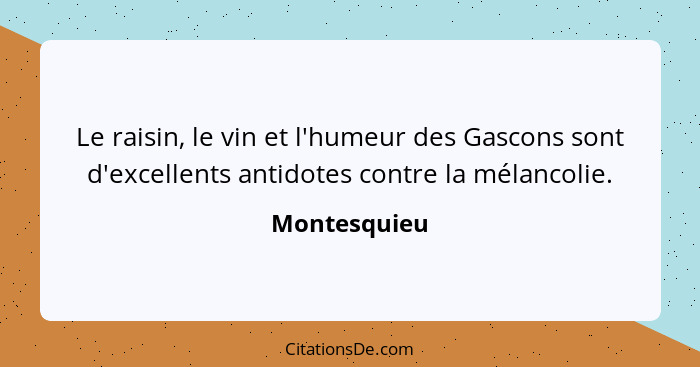 Le raisin, le vin et l'humeur des Gascons sont d'excellents antidotes contre la mélancolie.... - Montesquieu