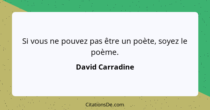 Si vous ne pouvez pas être un poète, soyez le poème.... - David Carradine