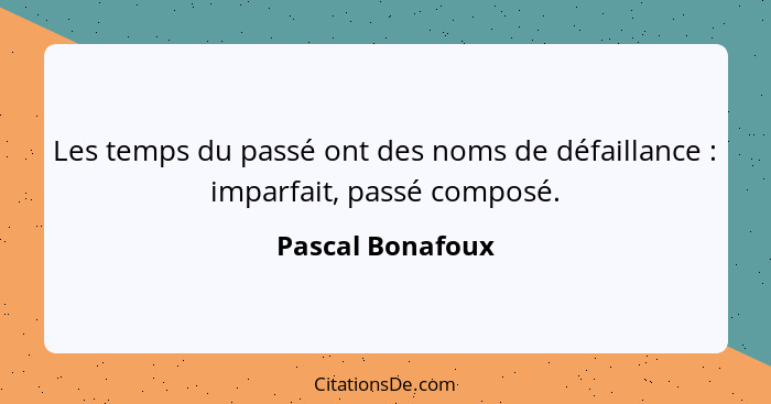 Les temps du passé ont des noms de défaillance : imparfait, passé composé.... - Pascal Bonafoux