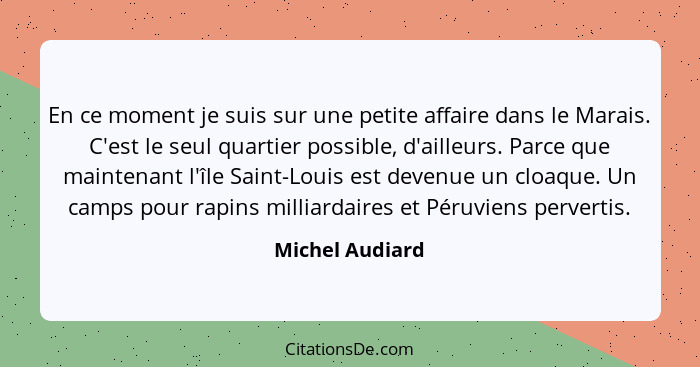 En ce moment je suis sur une petite affaire dans le Marais. C'est le seul quartier possible, d'ailleurs. Parce que maintenant l'île S... - Michel Audiard