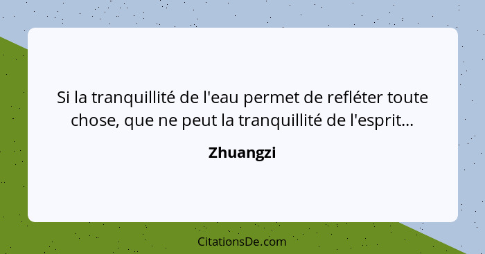 Si la tranquillité de l'eau permet de refléter toute chose, que ne peut la tranquillité de l'esprit...... - Zhuangzi