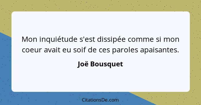 Mon inquiétude s'est dissipée comme si mon coeur avait eu soif de ces paroles apaisantes.... - Joë Bousquet