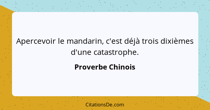 Apercevoir le mandarin, c'est déjà trois dixièmes d'une catastrophe.... - Proverbe Chinois