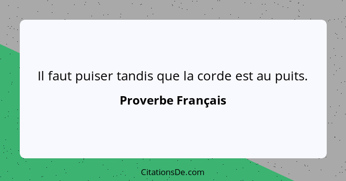 Il faut puiser tandis que la corde est au puits.... - Proverbe Français