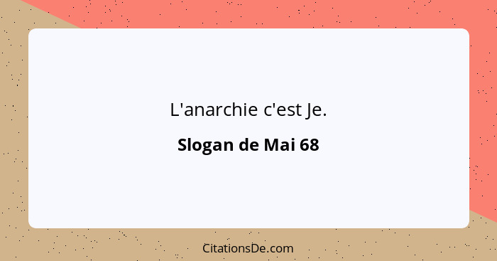 L'anarchie c'est Je.... - Slogan de Mai 68