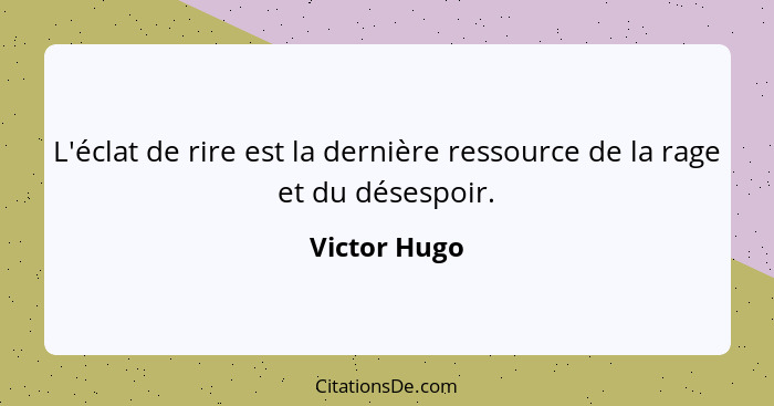 L'éclat de rire est la dernière ressource de la rage et du désespoir.... - Victor Hugo