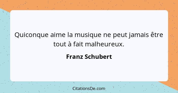 Quiconque aime la musique ne peut jamais être tout à fait malheureux.... - Franz Schubert