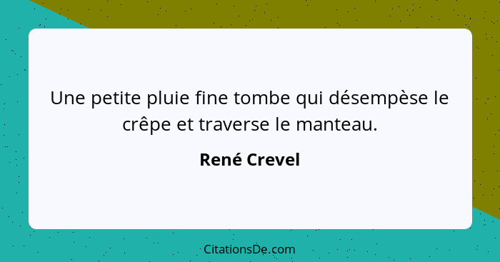 Une petite pluie fine tombe qui désempèse le crêpe et traverse le manteau.... - René Crevel