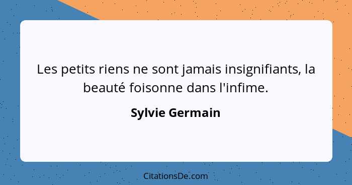 Les petits riens ne sont jamais insignifiants, la beauté foisonne dans l'infime.... - Sylvie Germain