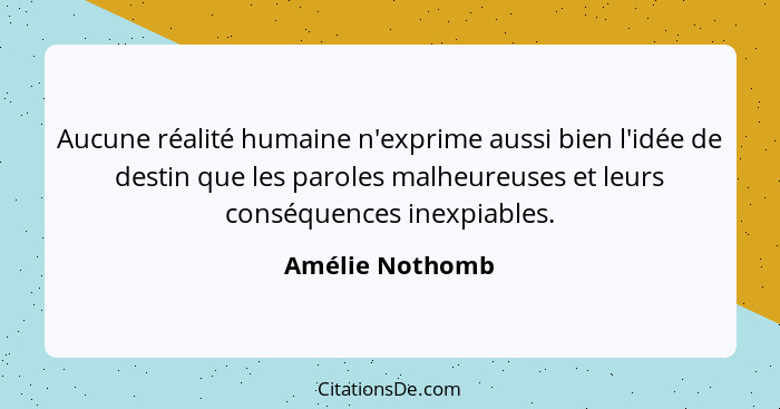 Aucune réalité humaine n'exprime aussi bien l'idée de destin que les paroles malheureuses et leurs conséquences inexpiables.... - Amélie Nothomb