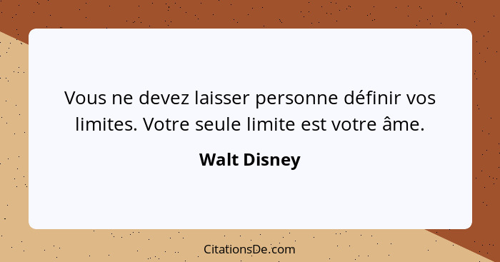Vous ne devez laisser personne définir vos limites. Votre seule limite est votre âme.... - Walt Disney