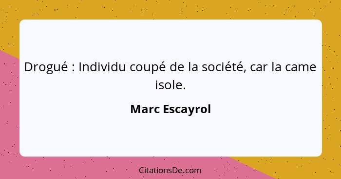 Drogué : Individu coupé de la société, car la came isole.... - Marc Escayrol