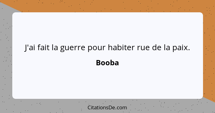 J'ai fait la guerre pour habiter rue de la paix.... - Booba