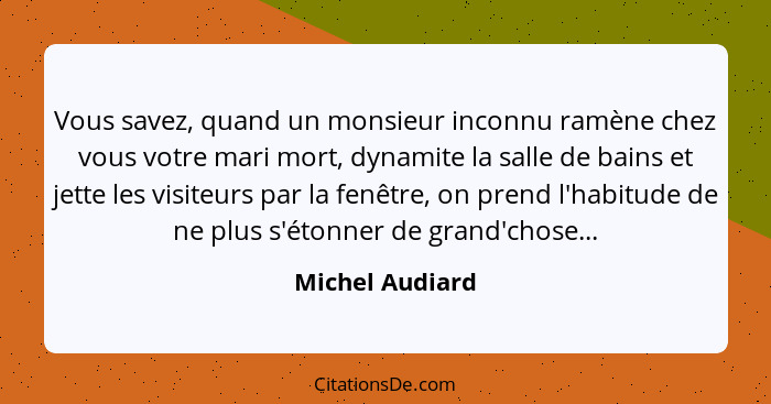 Vous savez, quand un monsieur inconnu ramène chez vous votre mari mort, dynamite la salle de bains et jette les visiteurs par la fenê... - Michel Audiard