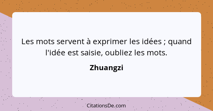 Les mots servent à exprimer les idées ; quand l'idée est saisie, oubliez les mots.... - Zhuangzi