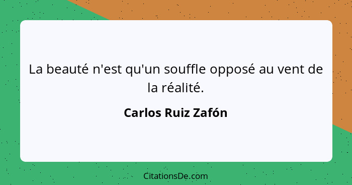 La beauté n'est qu'un souffle opposé au vent de la réalité.... - Carlos Ruiz Zafón