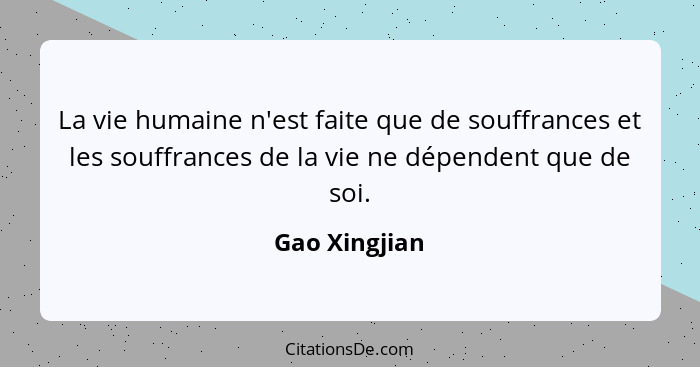 La vie humaine n'est faite que de souffrances et les souffrances de la vie ne dépendent que de soi.... - Gao Xingjian