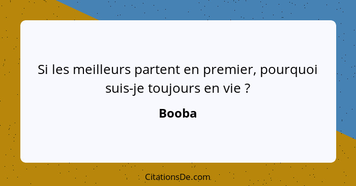 Si les meilleurs partent en premier, pourquoi suis-je toujours en vie ?... - Booba