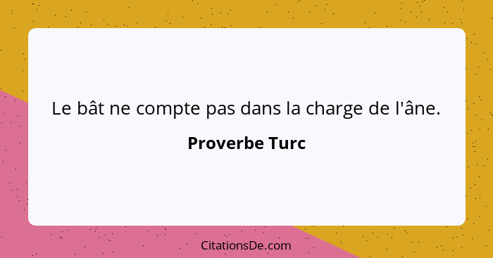 Le bât ne compte pas dans la charge de l'âne.... - Proverbe Turc