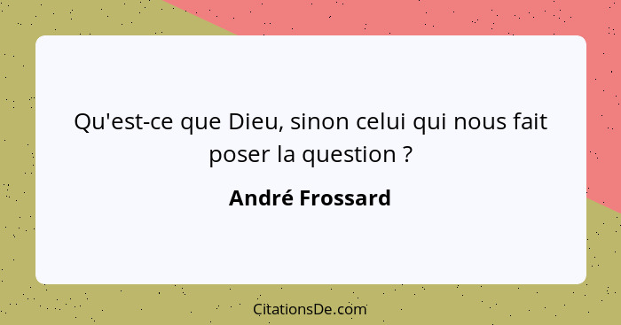 Qu'est-ce que Dieu, sinon celui qui nous fait poser la question ?... - André Frossard